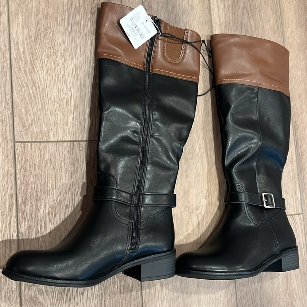 St. John’s Bay Danwood Riding Black & Brown Knee-High Boots Size 7M Memory-foam - Picture 15 of 16